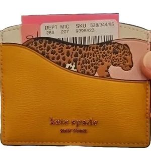 NWT Kate Spade Lucy Leopard  Katy  Pink Leather  Card Case Purse Wallet
